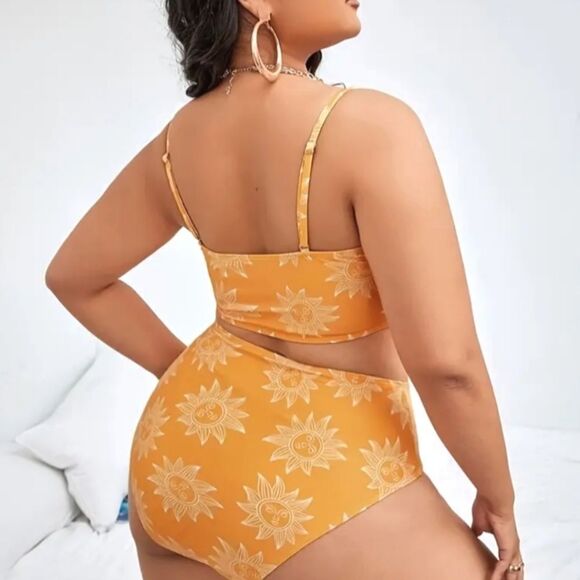 Plus size Sunflower cami top 2pc bikini set - Picture 2 of 5